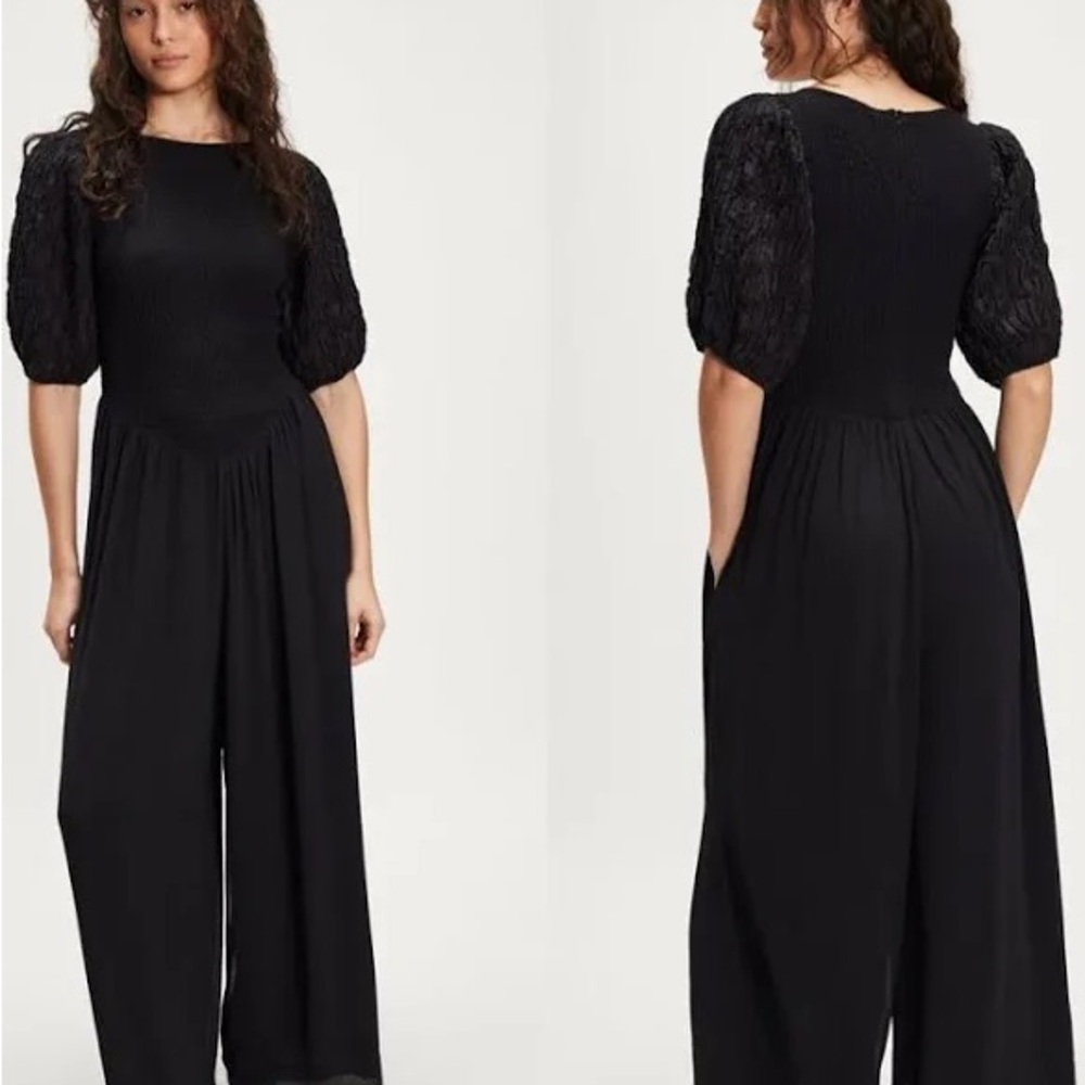 Free People Black Textured Sleeve Jumpsuit